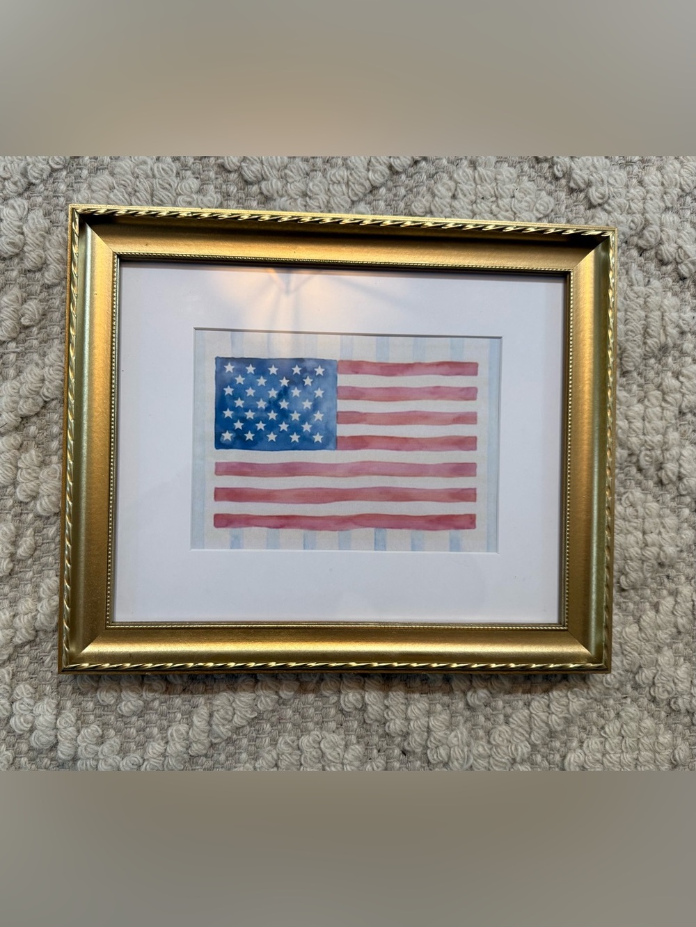 FRAMED AMERICAN FLAG WATERCOLOR PRINT,   11 5/8” x 9 3/4”